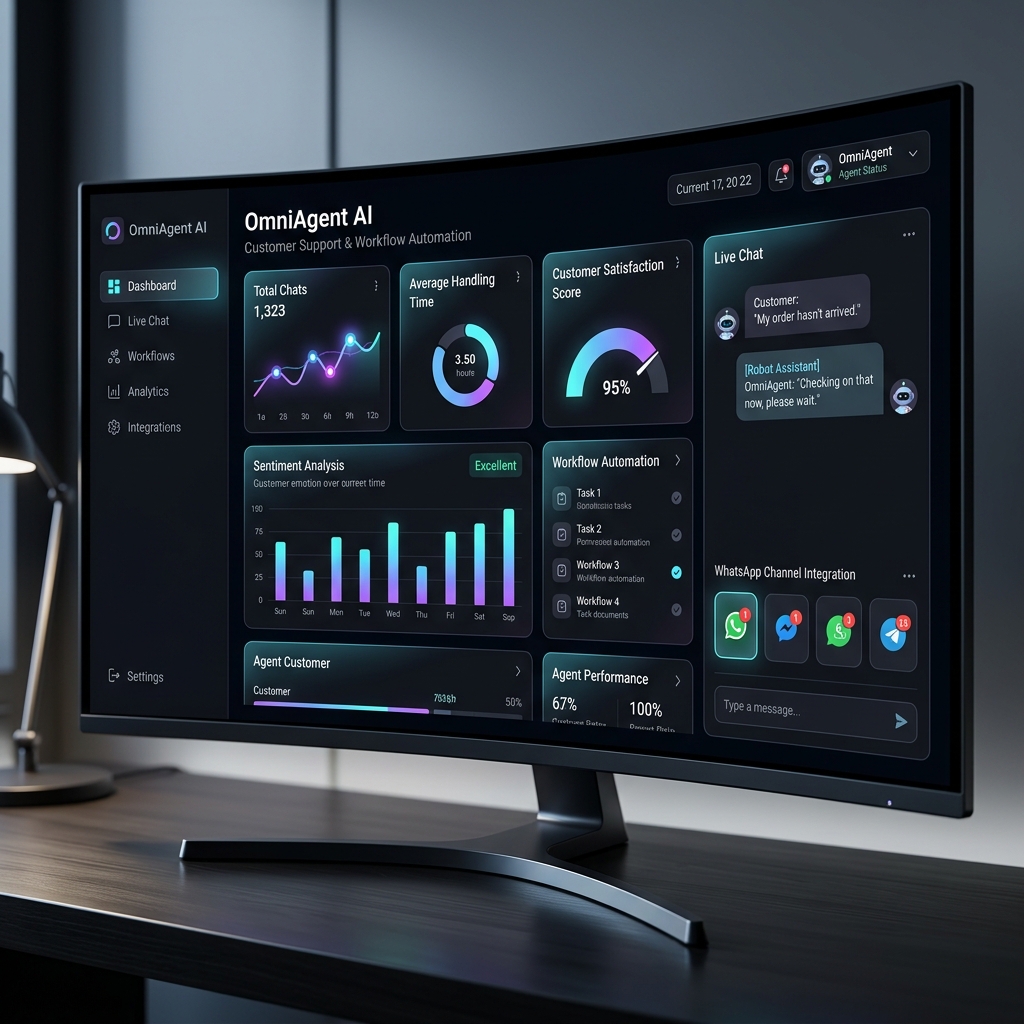 Interface corporativa do OmniAgent Studio para automação de atendimento e triagem B2B